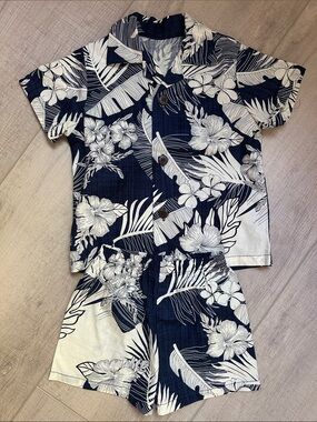 Boy's Aloha Cabana Set - Navy with Cream Floral